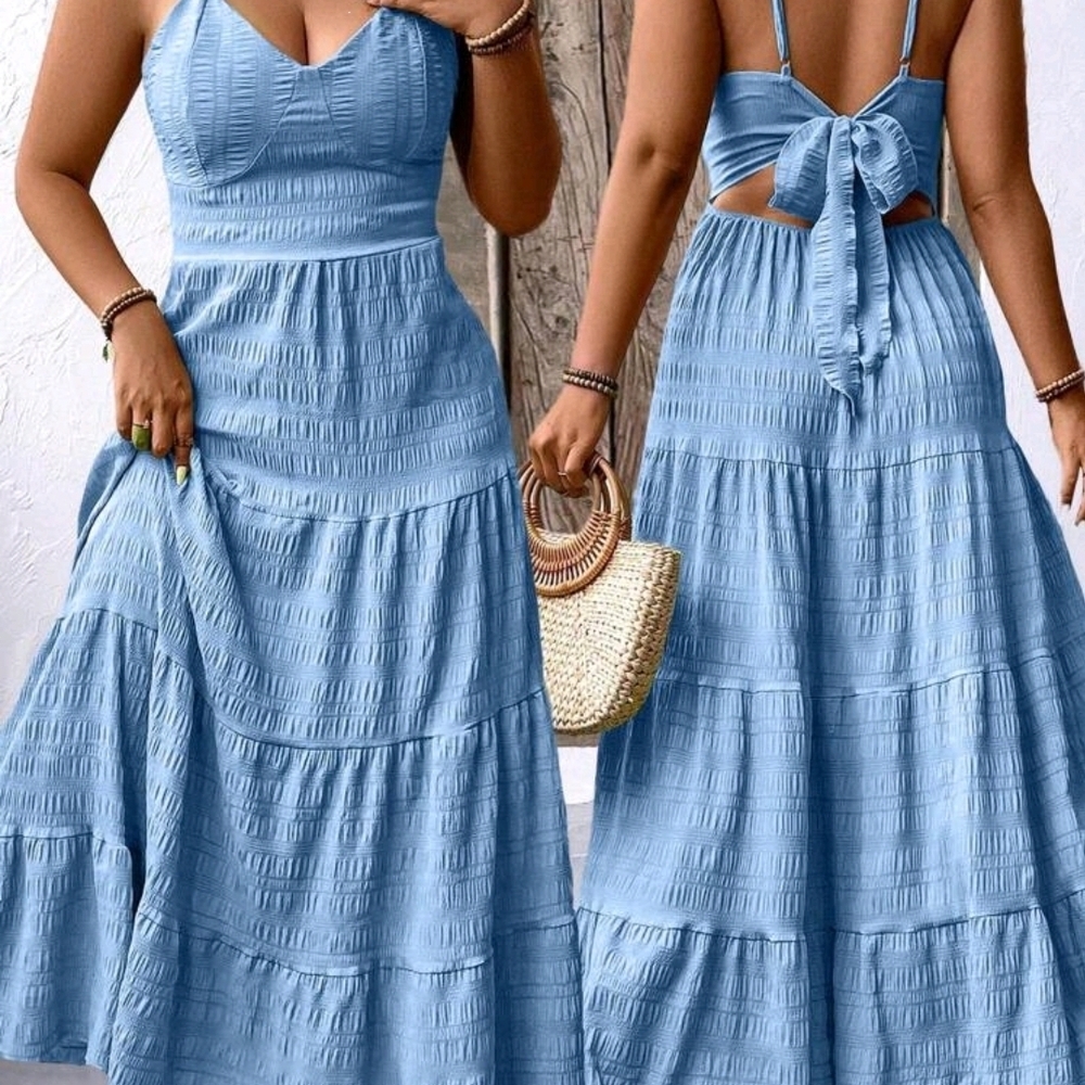 SHEIN Light Blue Backless Dress